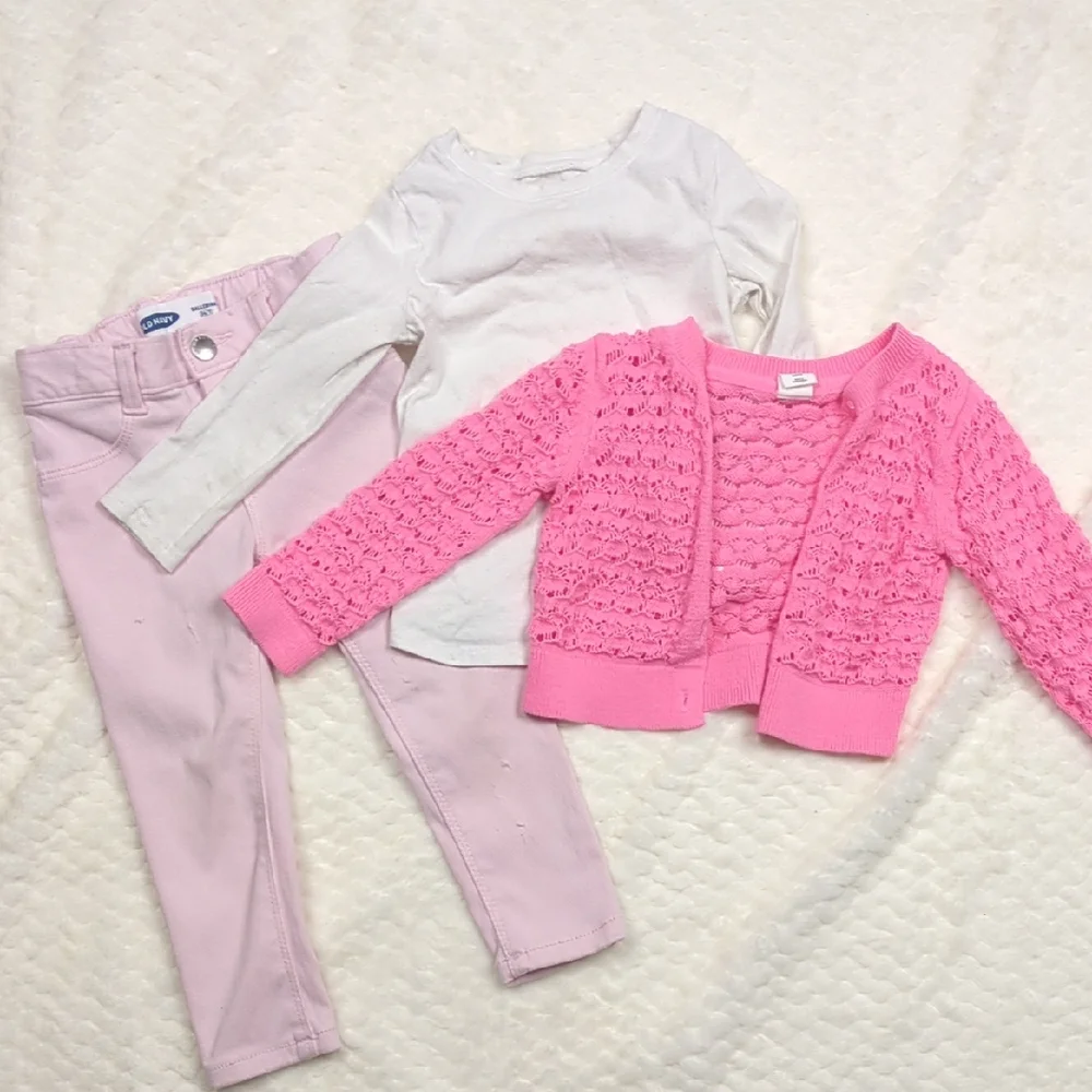 Old Navy Pink Cardigan and White Top Set